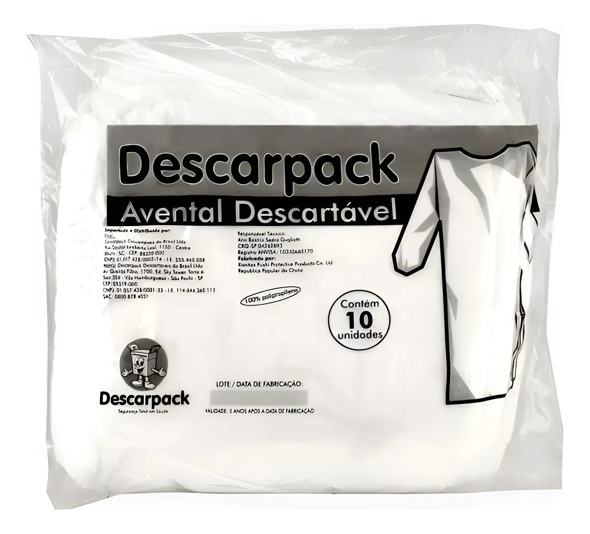 Pacote com 10 aventais descartáveis brancos Descarpack