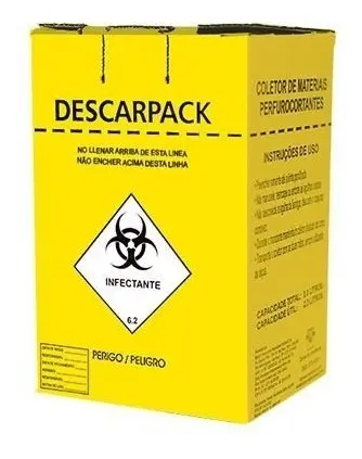 Caixa coletora Descarpack para descarte de perfuro cortantes de 7 litros