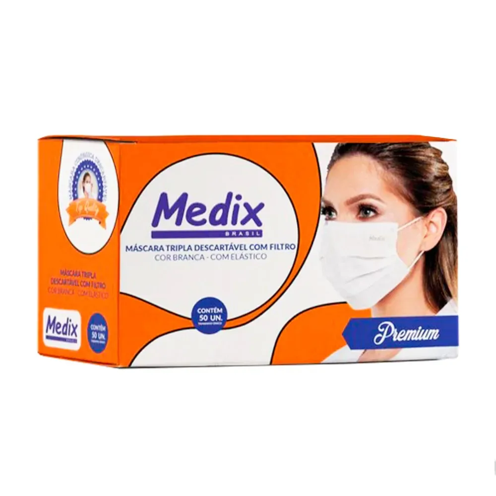 Caixa Medix com 50 máscaras descartáveis brancas de tripla camada