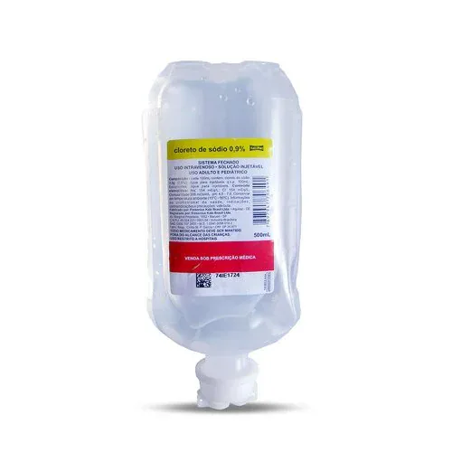 Frasco de soro fisiológico estéril de 500 mililitros