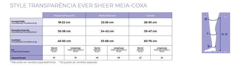 Tabela de medidas Sigvaris Style Transparência Ever Sheer